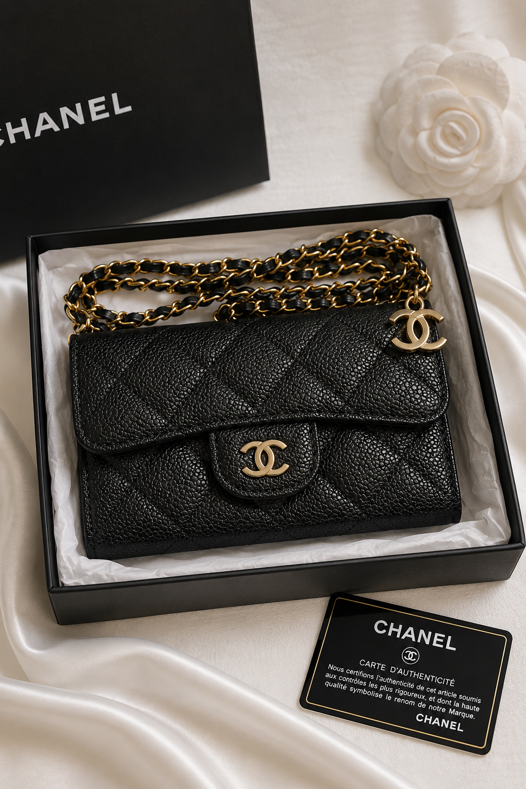 Mini Sac CC noir doré grainé